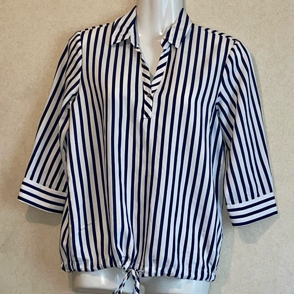 Mavi Blue and White Button Down Shirt with Notched Collar